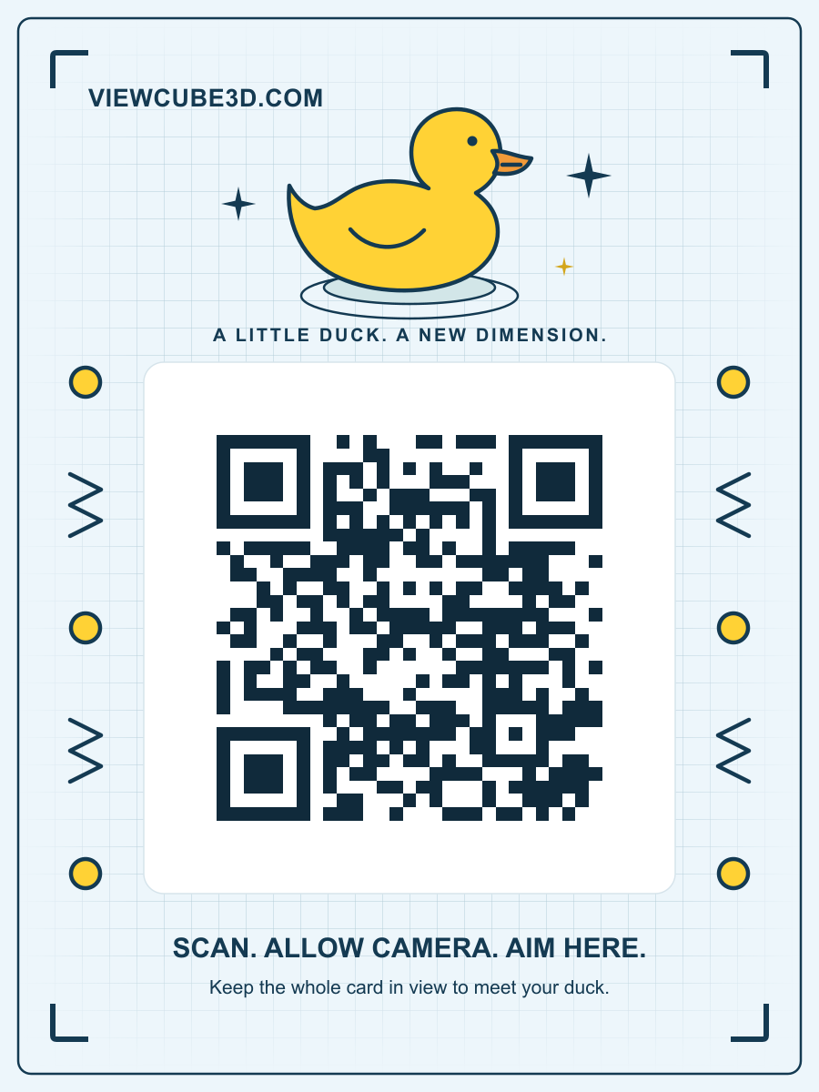 ViewCube3D duck tracking card with the QR code that opens the AR experience